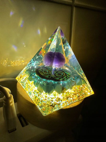 Orgonite Pyramid + Led Lamp Base 5cm Crystal Stones Amulet 5cm Hx19