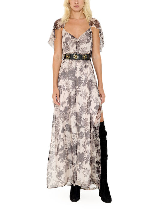 Dolce Domenica Maxi Dress with Ruffle Ecru-black