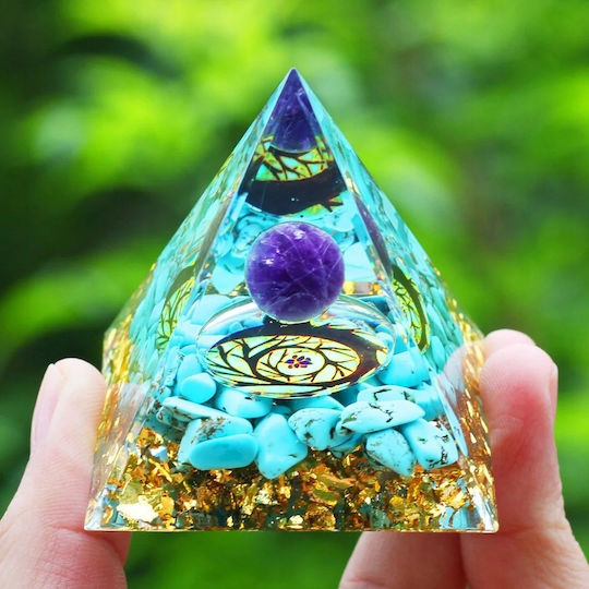 Orgonite Pyramid + Led Lamp Base 5cm Crystal Stones Amulet 5cm Hx18