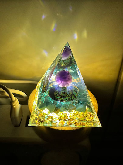 Orgonite Pyramid + Led Lamp Base 5cm Crystal Stones Amulet 5cm Hx10