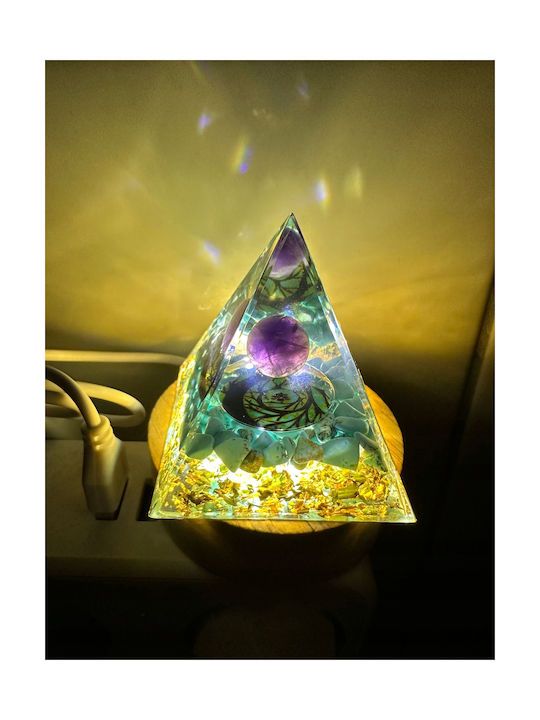 Piramidă Orgonită + Bază Lampă Led 5cm Pietre de Cristal Amuletă 5cm Hx14