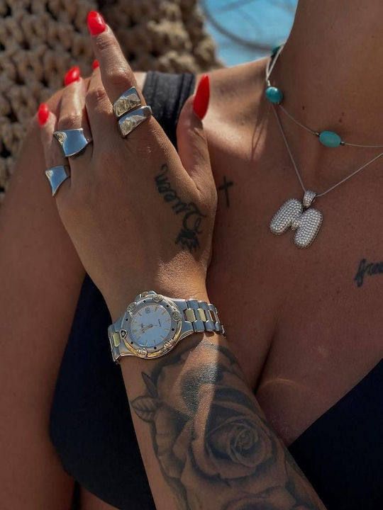 Intima Moda Γυναικείο Ρολόι Μπαταρίας με Ασημί Μεταλλικό Μπρασελέ
