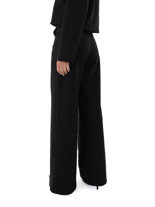 C. Manolo Women's High-waisted Fabric Trousers in Wide Line Black (Black)