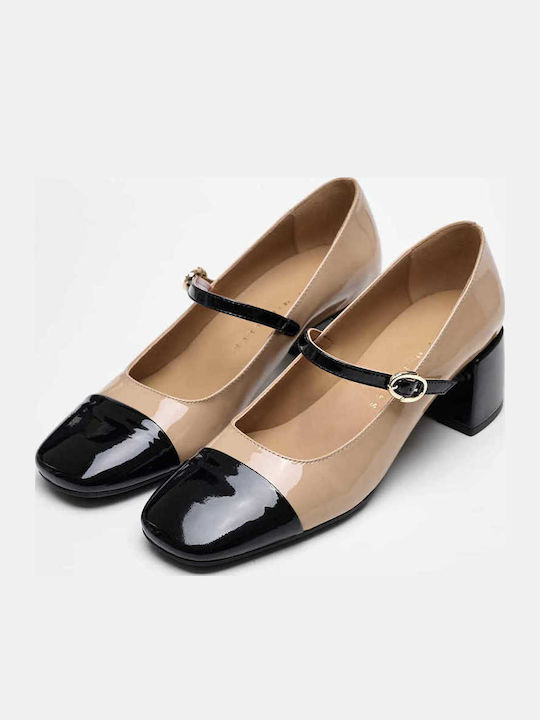Leder Pumps mit Riemchen Beige