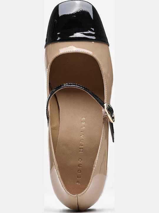 Leder Pumps mit Riemchen Beige