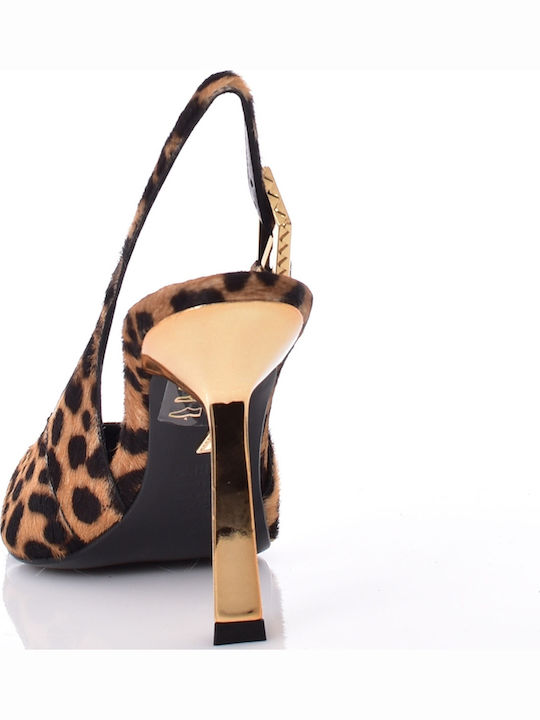 Leder Pumps mit Riemchen Animal Print
