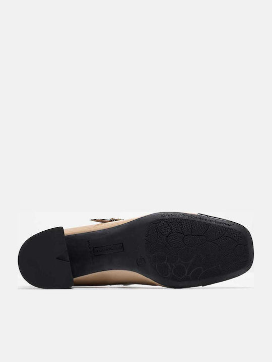 Leder Pumps mit Riemchen Beige