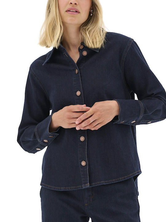 My Essential Wardrobe Women's Denim Long Sleeve Shirt Blue