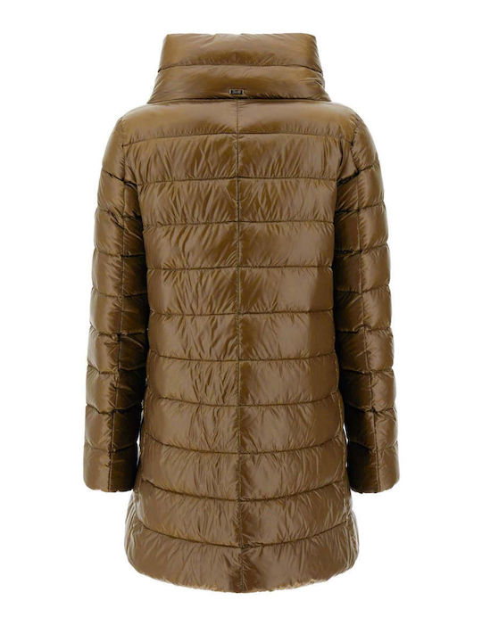 Herno Woven Women's Long Puffer Jacket for Winter Brown