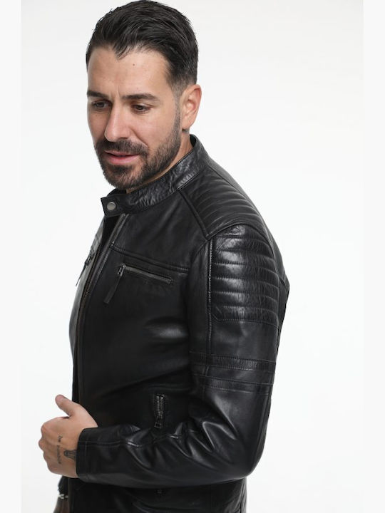 Newton Leather Men's Leather Biker Jacket Black