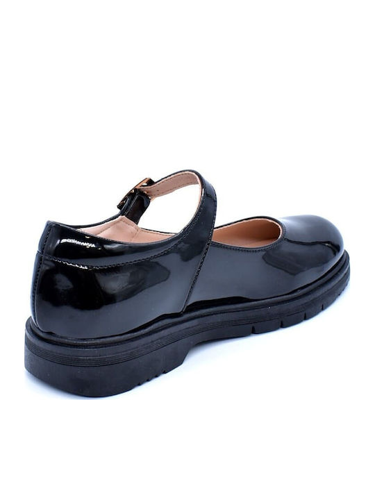 Kids Anatomic Patent Leather Ballerinas with Hoop & Loop Closure Black