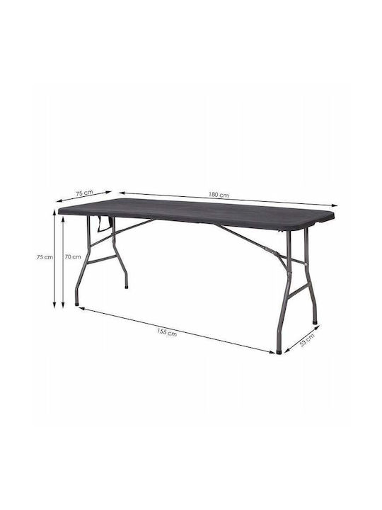 Plastic Masa pentru spații exterioare Pliabil cu schelet metalic Negru 180x75x75buc