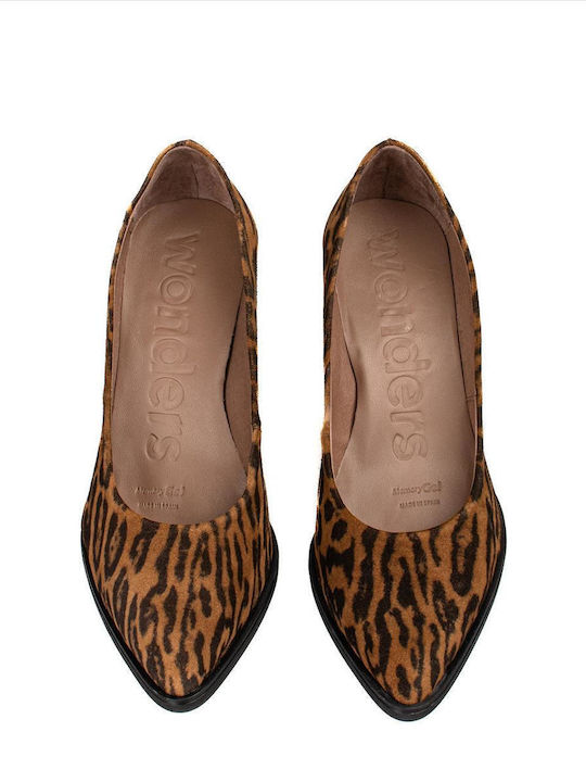 Wonders Tabac Brown Heels Animal Print