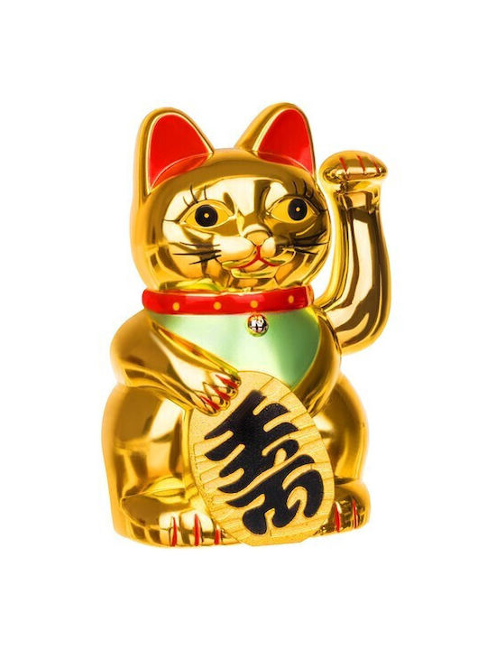 Decorative Cat made of Plastic Feng Shui Welcome For Abundance And Wealth in Golden 10.5x15x8cm 1pcs