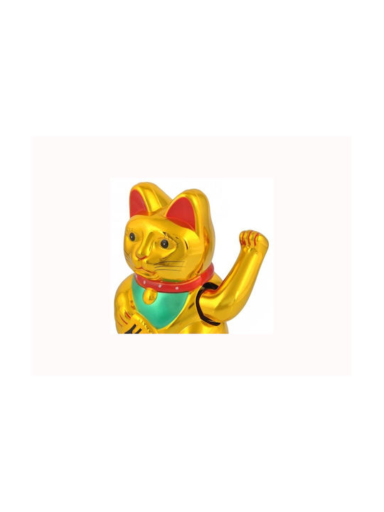 Decorative Cat made of Plastic Feng Shui Welcome For Abundance And Wealth in Golden 10.5x15x8cm 1pcs
