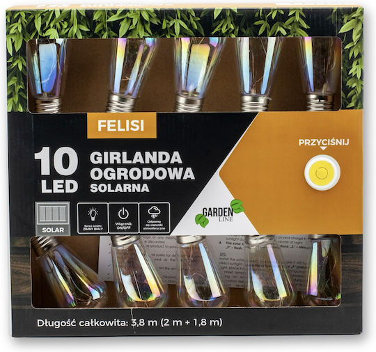 Ghirlandă Lumini LED Felisi Model 10 Becuri 380cm Alimentată Solar Multicolor Lumină Albă R