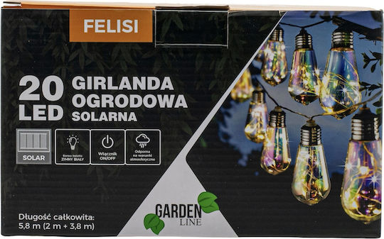 Led Fairy Light Garland Felisi Model 20 Bulbs 580cm Solar Powered Multicolor White Light