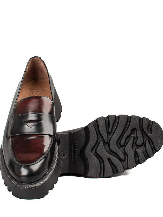 Leather Women's Loafers in Burgundy Color