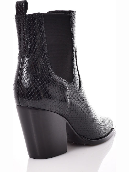 Leder Damen Chelsea Stiefeletten mit hohem Absatz Schwarz