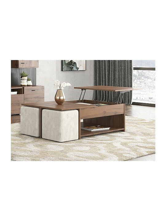 Măsuță Centrală Rectangulară No 6 Din Lemn cu Mecanism de Ridicare Nuc 120x75x40cm