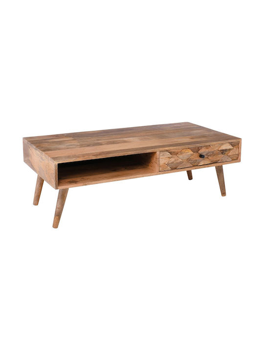 Rectangular Coffee Table Teka from Solid Wood Beige L117xW60xH40cm.