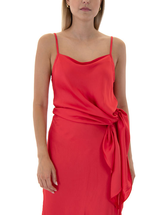 Matchbox Women's Blouse Satin Sleeveless Red