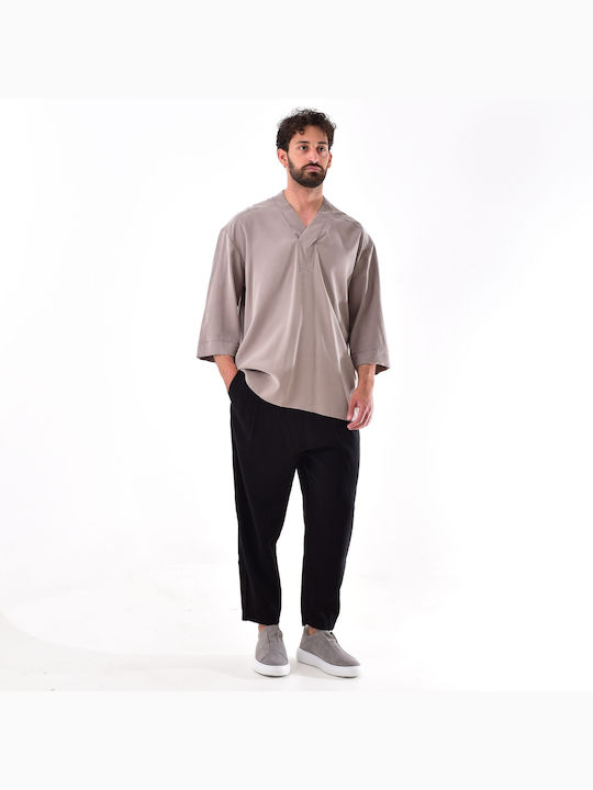 Indeed Men's Long Sleeve Blouse with V-Neck Grey