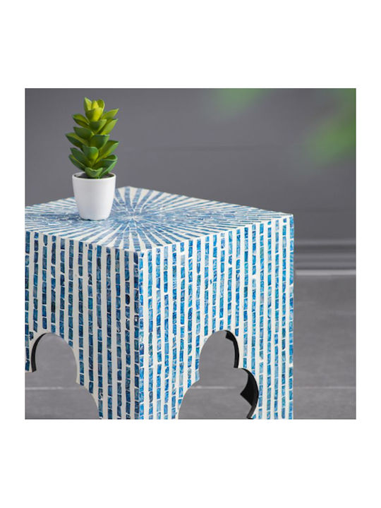 Square Side Table Ivory Wooden Blue M45xL45xH50.5cm