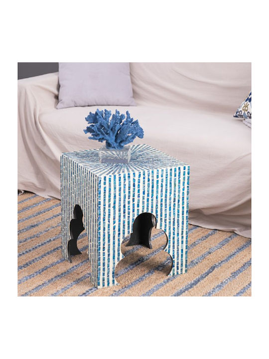 Square Side Table Ivory Wooden Blue M45xL45xH50.5cm