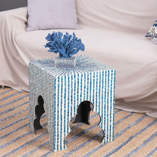 Square Side Table Ivory Wooden Blue M45xL45xH50.5cm