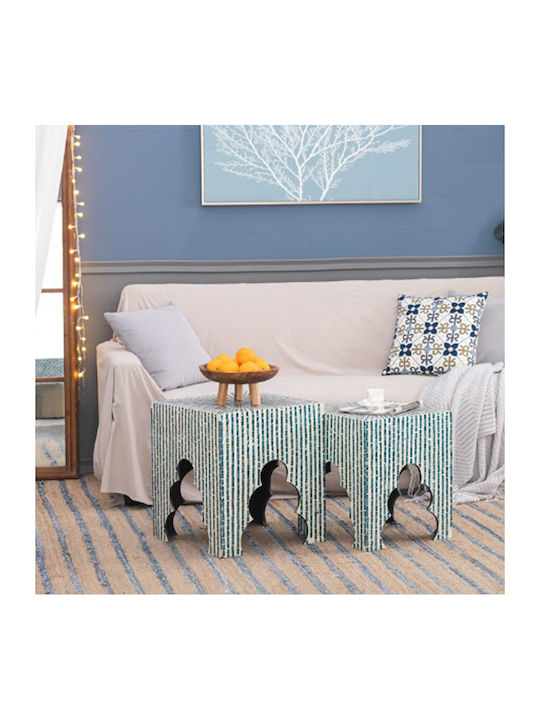 Square Side Table Ivory Wooden Blue M45xL45xH50.5cm