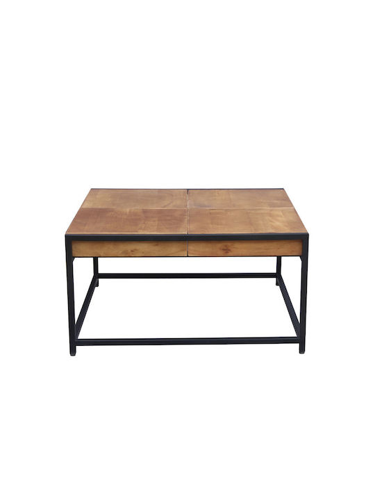 Square Central Combo Coffee Table Made of Solid Walnut Wood Brown Black W84xL80xH42cm