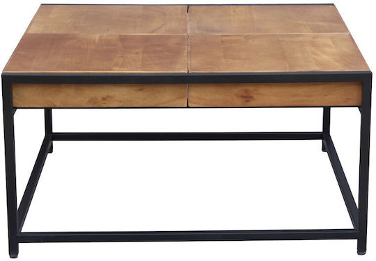 Square Central Combo Coffee Table Made of Solid Walnut Wood Brown Black W84xL80xH42cm