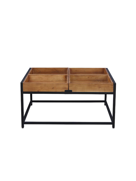 Square Central Combo Coffee Table Made of Solid Walnut Wood Brown Black W84xL80xH42cm