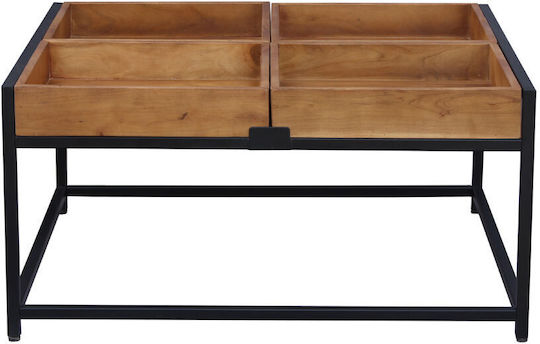 Square Central Combo Coffee Table Made of Solid Walnut Wood Brown Black W84xL80xH42cm