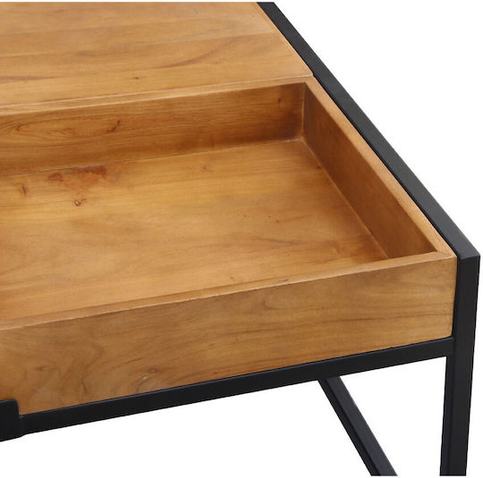 Square Central Combo Coffee Table Made of Solid Walnut Wood Brown Black W84xL80xH42cm