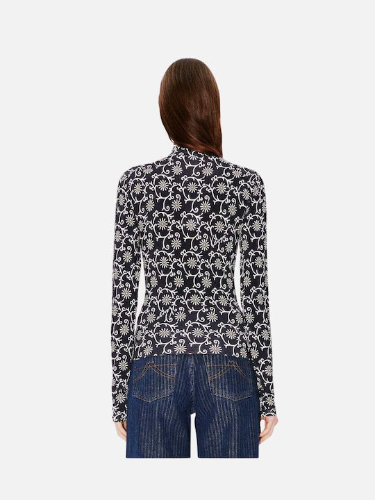 Kenzo Women's Blouse Long Sleeve Turtleneck Blue