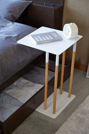 Square Side Table Sliding Metal White / Natural M35xL35xH35cm