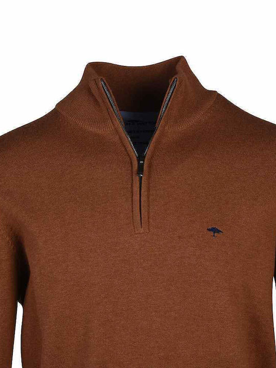 Fynch Hatton Herren Langarm-Pullover Ausschnitt mit Reißverschluss Brown