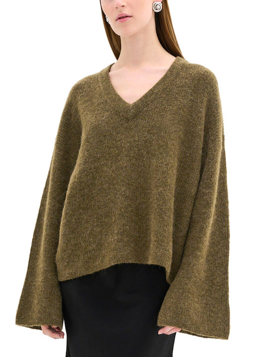 My Essential Wardrobe Women's Sweater with V Neckline Haki