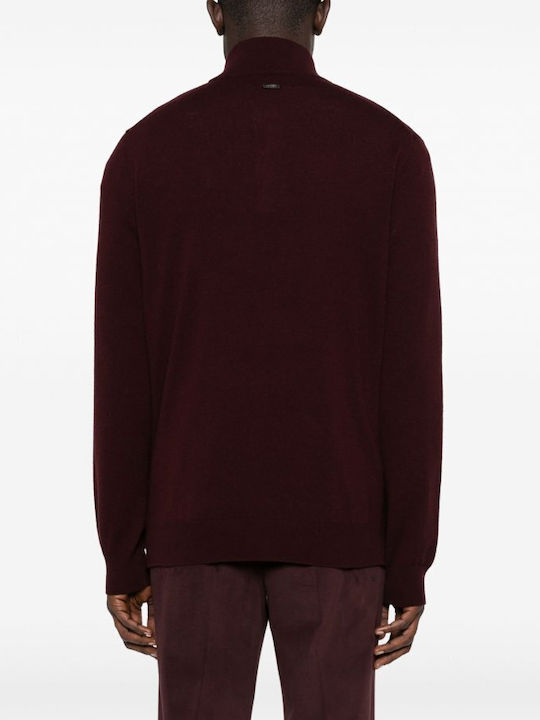 CC Collection Corneliani Men's Long Sleeve Sweater with Zipper Burgundy