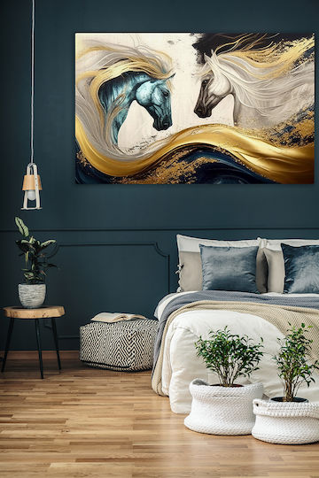 Πίνακας Καμβά Μπλε & Λευκό Άλογο Knv2505 80cm X 120cm