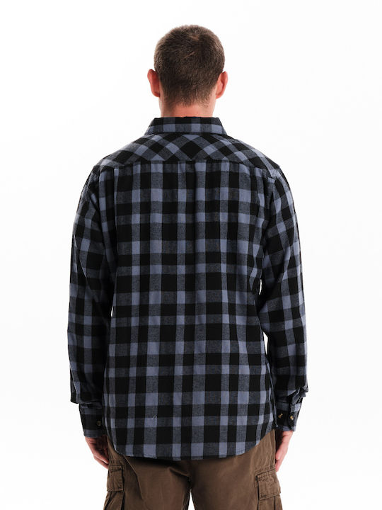 Long-sleeved Flannel Shirt Checked Gray