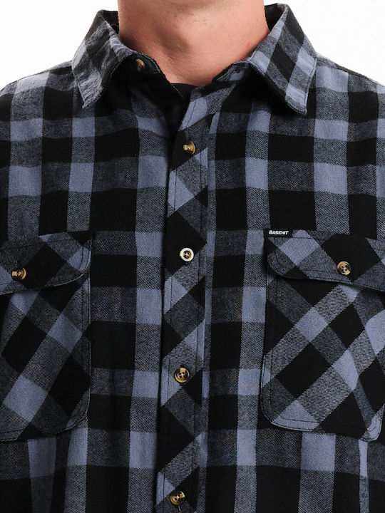 Long-sleeved Flannel Shirt Checked Gray