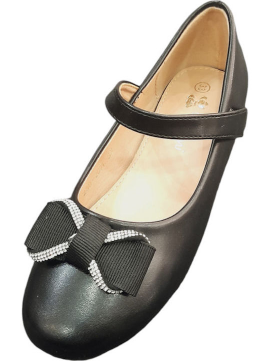 Kids Ballerinas with Hoop & Loop Closure Black