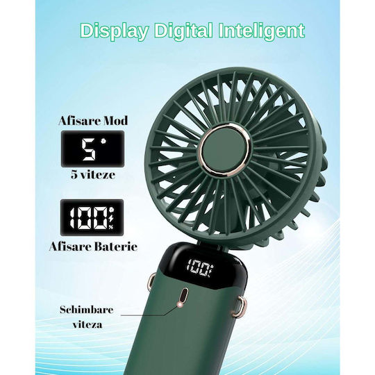 Ultra Tragbarer Ventilator Aromatherapie Flippy 3 In 1 Handheld Tisch Nacken 5 Geschwindigkeitsstufen USB-Aufladung 12h Akkulaufzeit Faltbar LCD-Bildschirm Grün