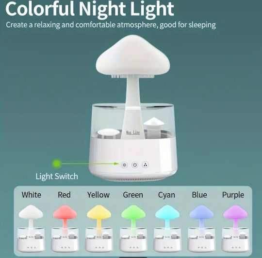 Mushroom-shaped Humidifier Zola Aroma Diffuser Rain Effect 6 Led Diodes 8 Color Changing Modes