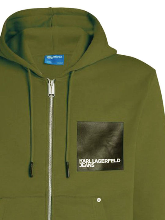 Karl Lagerfeld Men's Sweatshirt Jacket with Hood Ivy Green