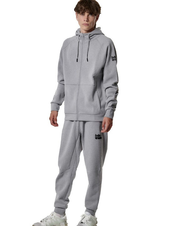 Body Action Men's Sweatshirt Jacket with Hood Silver Grey