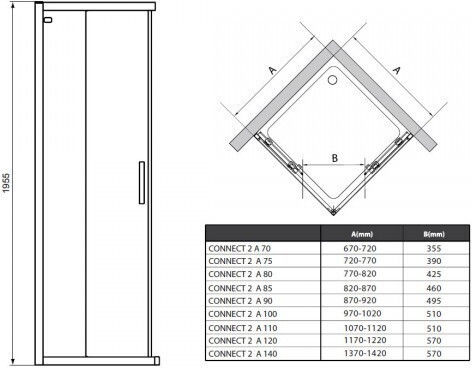 Ideal Standard Connect 2 Cabinet Duș cu Glisare Ușă